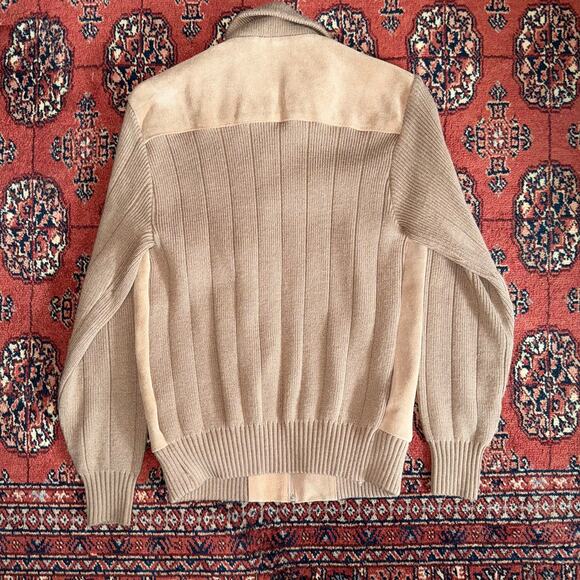 Mister Marr Men's M Vintage Tan Suede & Sweater Knit Jacket Full Zip - Picture 4 of 7